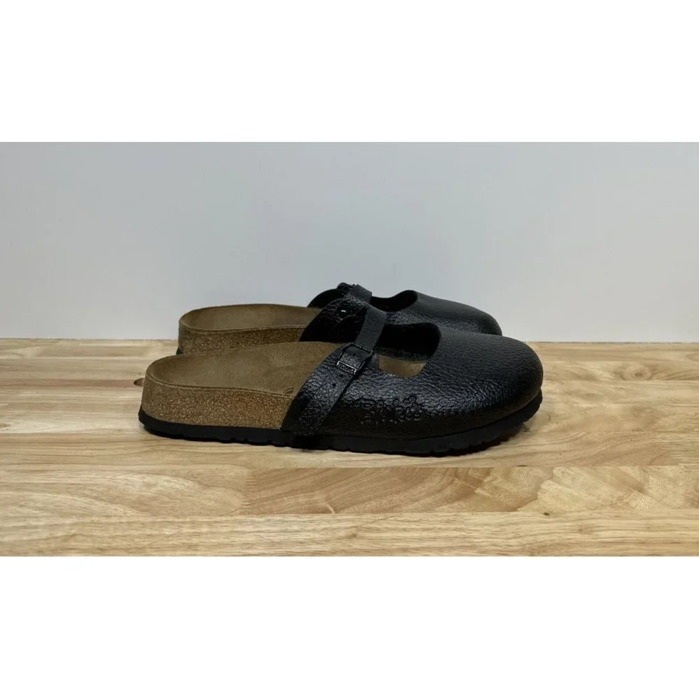 Birkenstock Birkis Maria Mary Jane Mule Clogs Slides Black Leather Womens Sz 9 N